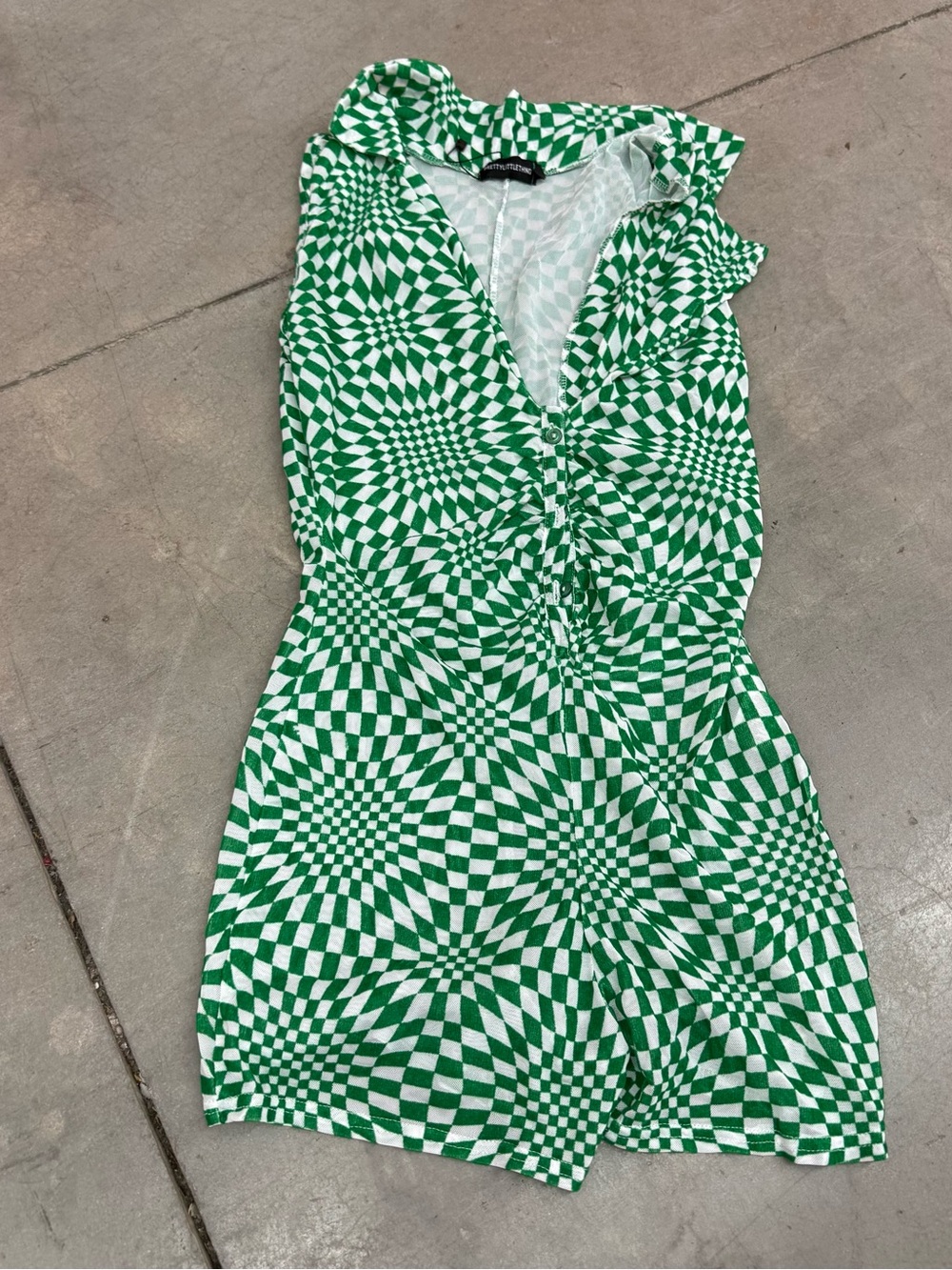 PrettyLittleThing Green & White Checkerboard Romper